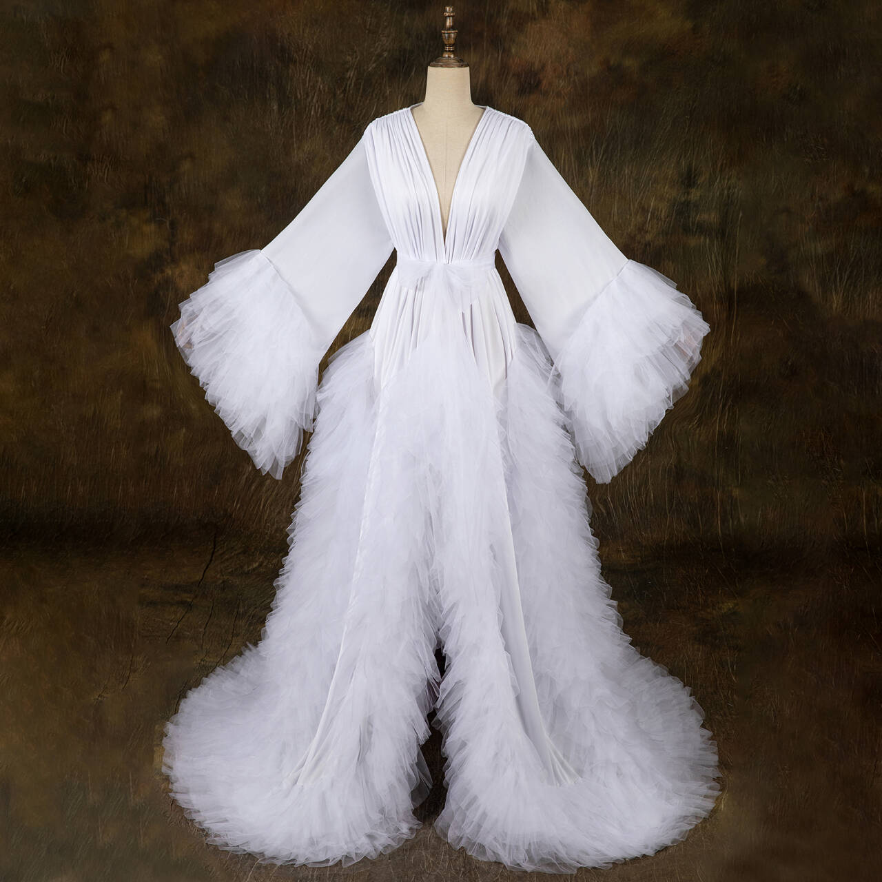 Ruffles Kimono Women Dresses Robe For Photoshoot Puffy Long Sleeves Prom Gowns African Cape Cloak Maternity Dress