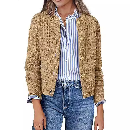 2024 Autumn/Winter Xiyin Hot Selling Knitted Striped Solid Color Commuter cardigan Women's Wear