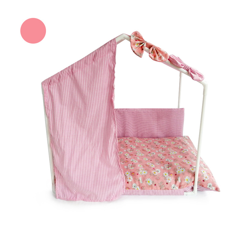 Bows Plaid Assembly Home A Dog Pink Beige Summer Coog Pet House Kennel With Cushion Mat Bed For Little Small Animal Goods