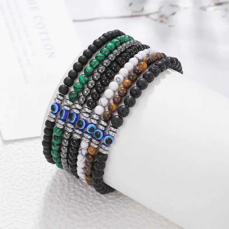4mm natural stone bead bracelet for men fashionable lucky evil eye smooth round bead couple wristband bracelet jewelry gift W240913
