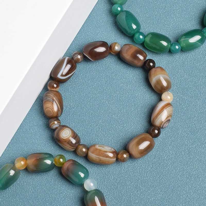 Natural stone coffee lace agate bracelet cylindrical drum shaped jade bead bracelet brown exquisite bracelet gift W240913