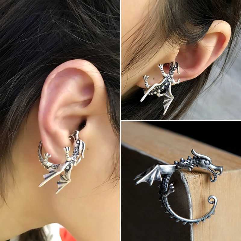 Vikings Style 925 Sterling Silver Dragon Vintage Ear Bone Clip Cuffs Earrings For Women Men No Piercing Fake Cartilage EarringsX240913