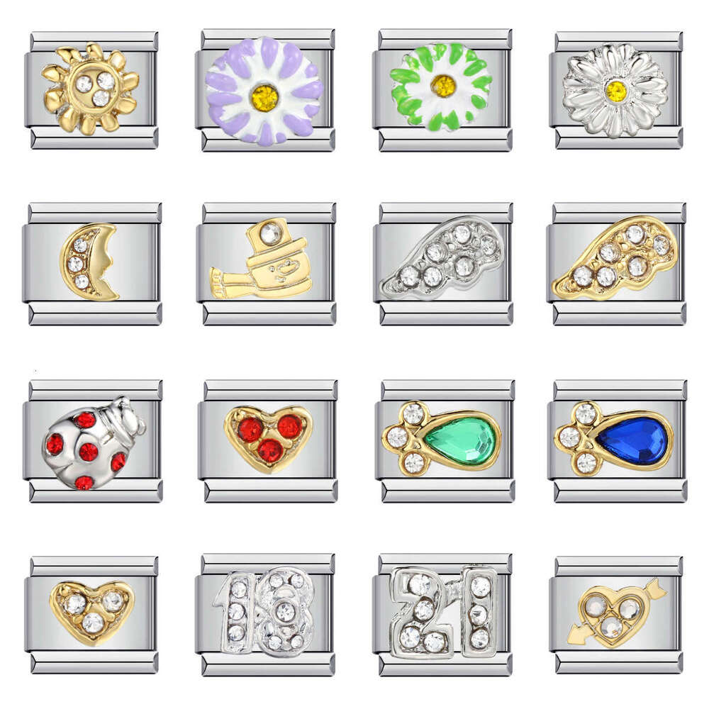 Micro Inlaid Color Diy Beads Bracelet, Elastic DIY Bracelet Accessories Italian Charm Links Stainless Steel Fit 9mm Bracelet Jewelry DIY Making Gifts