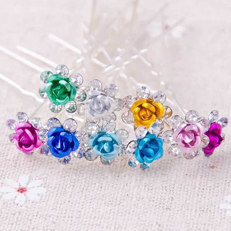20Pcs Barrettes U-Shaped Rhinestone Rose Flower Hair Clips Bridal Wedding Hairpin Hair Clips Fashion Hair Stick HeaddressX240913