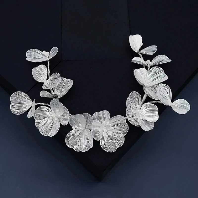 Golden Flower Hairband Bride Wedding Hair Accessories Luxury Metal Floral Crowns Beads Adjustable Tiaras Marriage Hair JewelryX240913