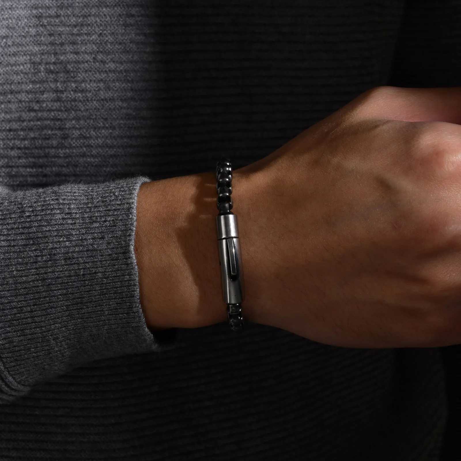 Vnox 6mm Box Chain Bracelets for Men Basic Punk Stainless Steel Links Wristband Casual Male JewelryX240913