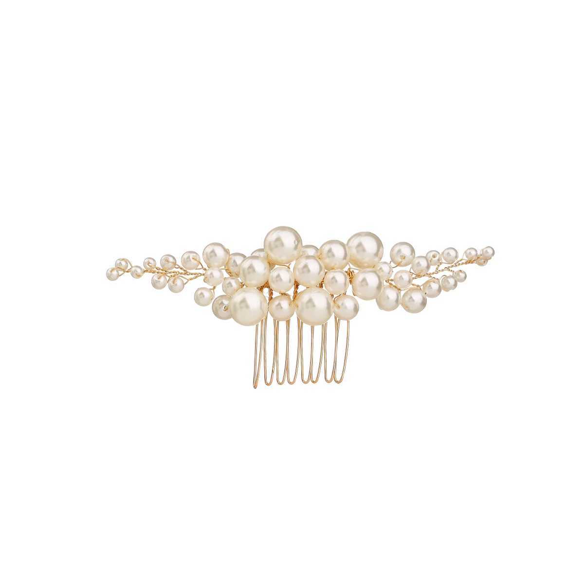 Elegant pearl wedding hair comb bridal side comb piece wedding hair ornament for women and girls(Gold)X240913