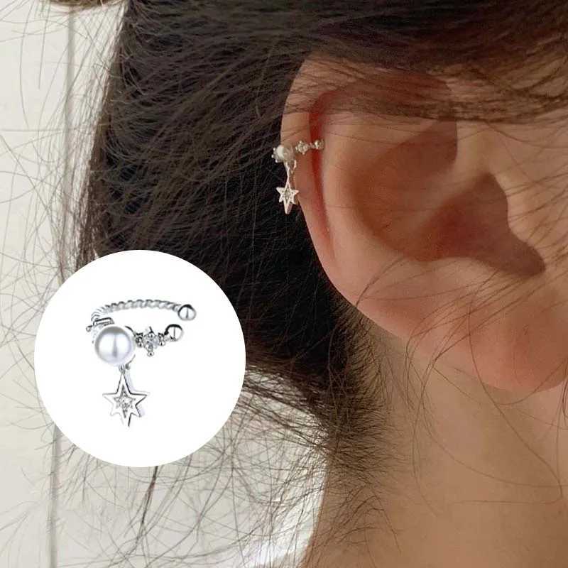 2024 No Pierced Ear Cuff Earrings silver Color Star Sparkling Pearl Clip Earrings for Women Ear Bone Fake Cartilage JewelryX240913