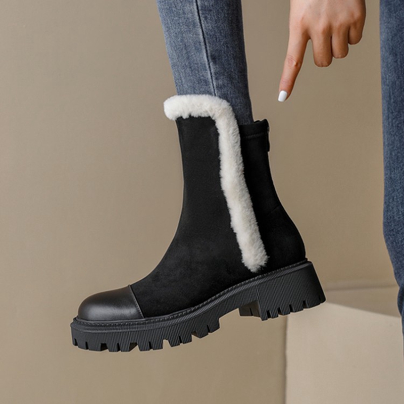 New Winter Women Shoes Suede Boots Women Round Toe Chunky Boots Thick Heel Shoes Designer Boots Solid 2021 Fashion Shoes Women