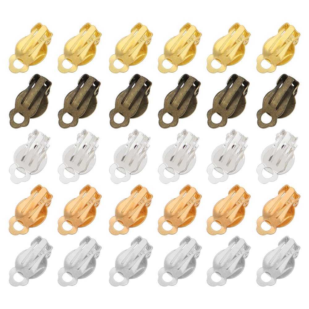 50pcs/lot 10mm Kirsite Round Flat Ear Clip Base Cabochon Bezel Tray Earrings Clips For Non Piercing Earrings AccessoriesX240913