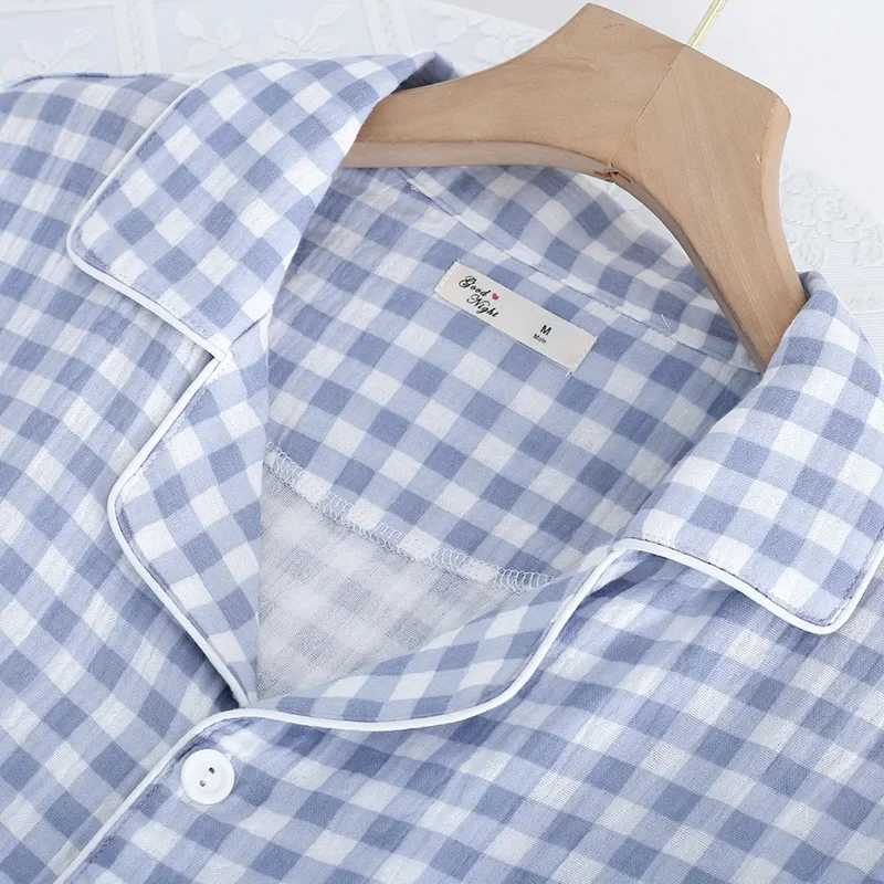 Mens Pajamas Can Be Worn Outside Spring and Autumn Thin 100% Cotton Long-sleeved Trousers Plaid Simple Homewear Men Pyjama Set Y240913