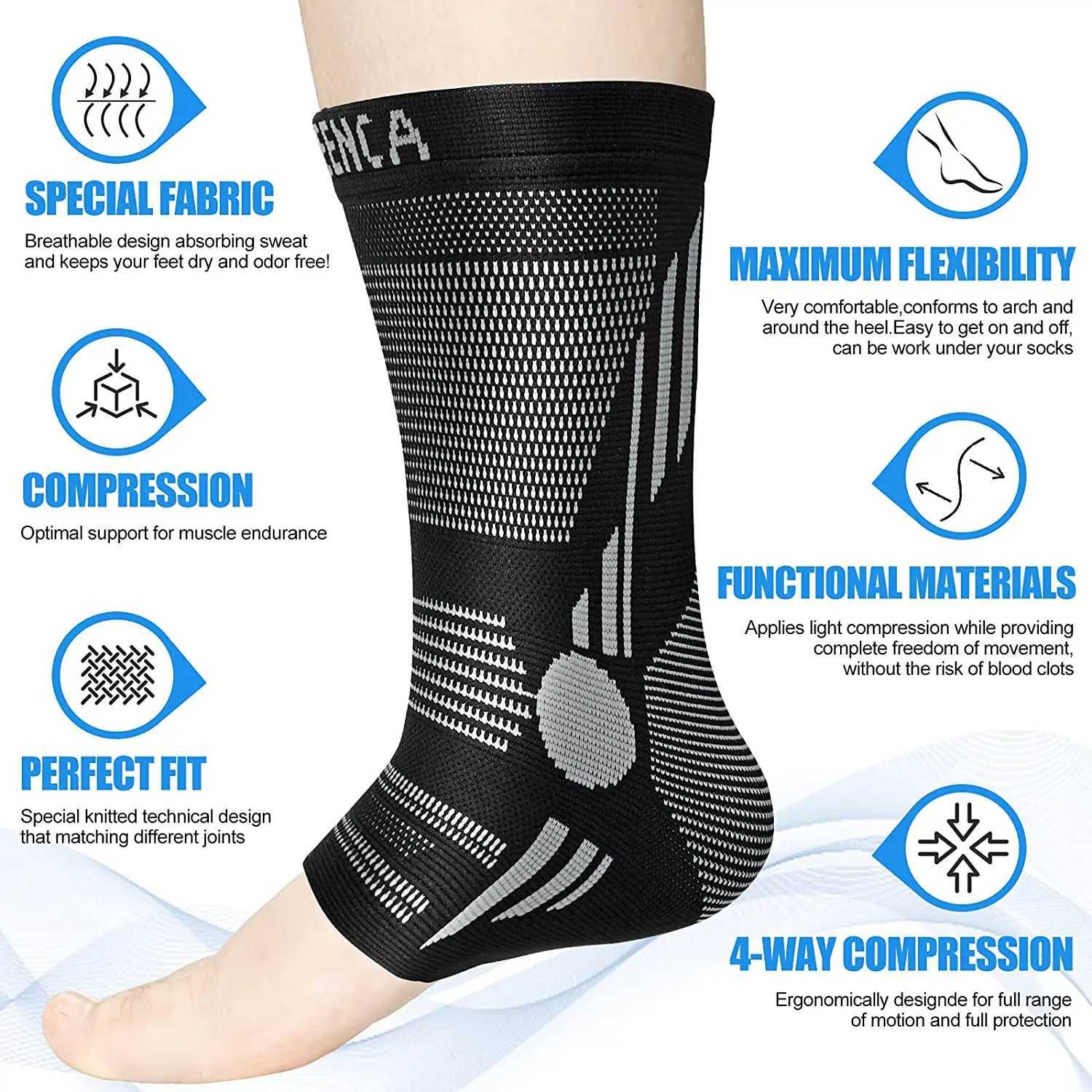 Ankle Brace Compression Sleeve Support for Achilles Tendonitis Plantar Fasciitis Joint Pain Swelling Heel Spurs Injury Recovery Y240913