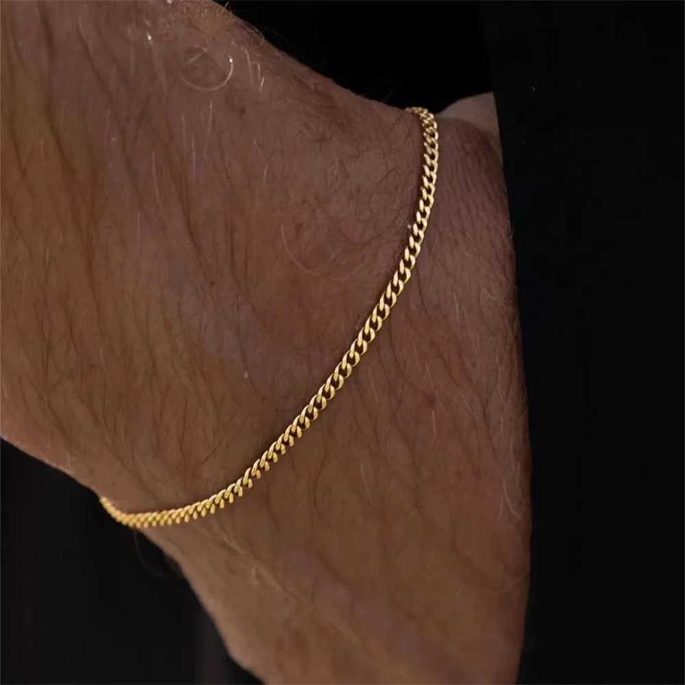 Hip Hop Stainless Steel Cuban Chain Bracelet For Women 3 5 7 mm Simple Stainless Steel Men Bracelet in Gold Color Jewelry XJ250707