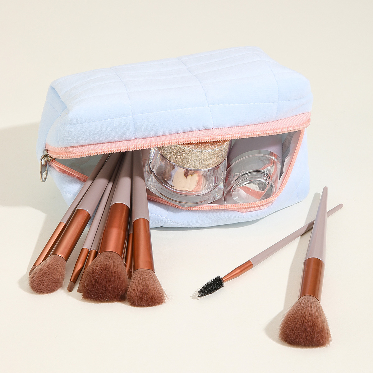 Makeup bag Solid color makeup bag travel storage bag portable large capacity checkered stitching cute and high beauty pillow bag pencil case