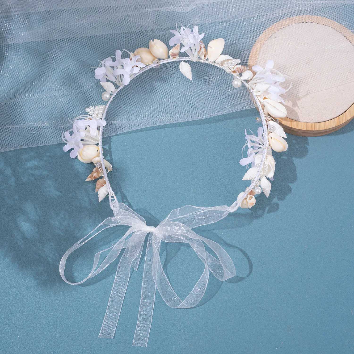 Handmade Garland Headband Seashell Hairbands Flower Designs Beach Party Prop Headpieces for Women Bride Wedding Hair JewelryX240913