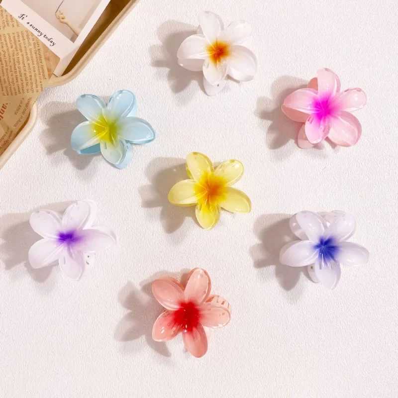 8CM BOHO Gradient Large Flower Acrylic Hair Clip For Women Sweet Hair Claws Crab Clamp Barrettes Hawaiian Headwear AccessoriesX2409