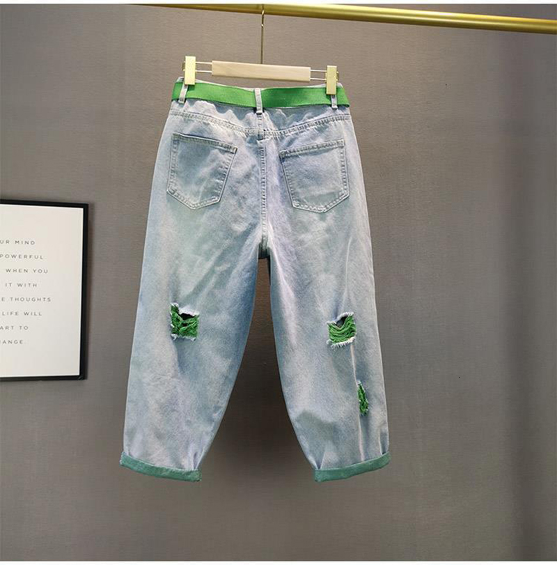 Color Beading Denim Harem Pants Women Summer Green Pearl High Waist Loose Oversized Fashion Trend All-matched Hole Jeans