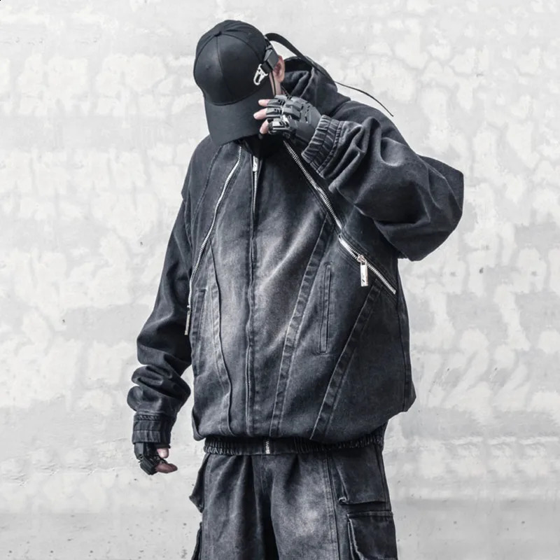 HKSH Mens Dark Structure n Heavy Weight Waste Land Denim Coat TwoPiece Safari Style Zipper Jacket Hooded HK2535 240905