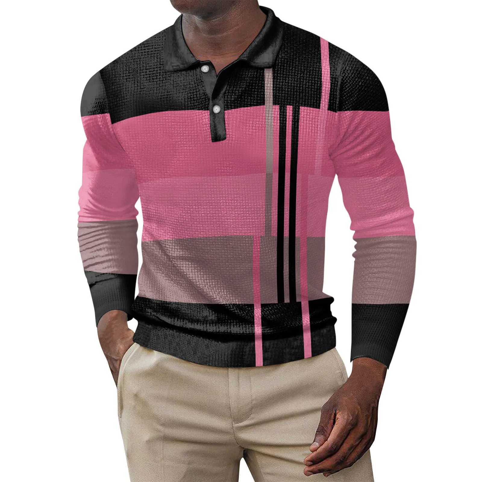 European and American 2024 casual printed polo shirt button long sleeved mens sports polo shirt W240913