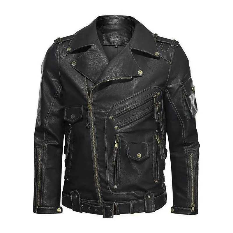 Winter PU Leather Jacket Men Fashion Motorcycle Faux Leather Jacket Male Autumn Cool Zipper Pockets Outwear Coats ClothingX240913