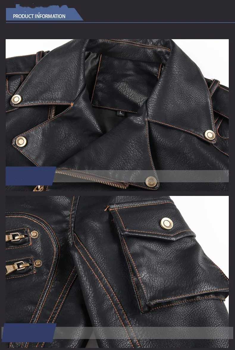 Winter PU Leather Jacket Men Fashion Motorcycle Faux Leather Jacket Male Autumn Cool Zipper Pockets Outwear Coats ClothingX240913