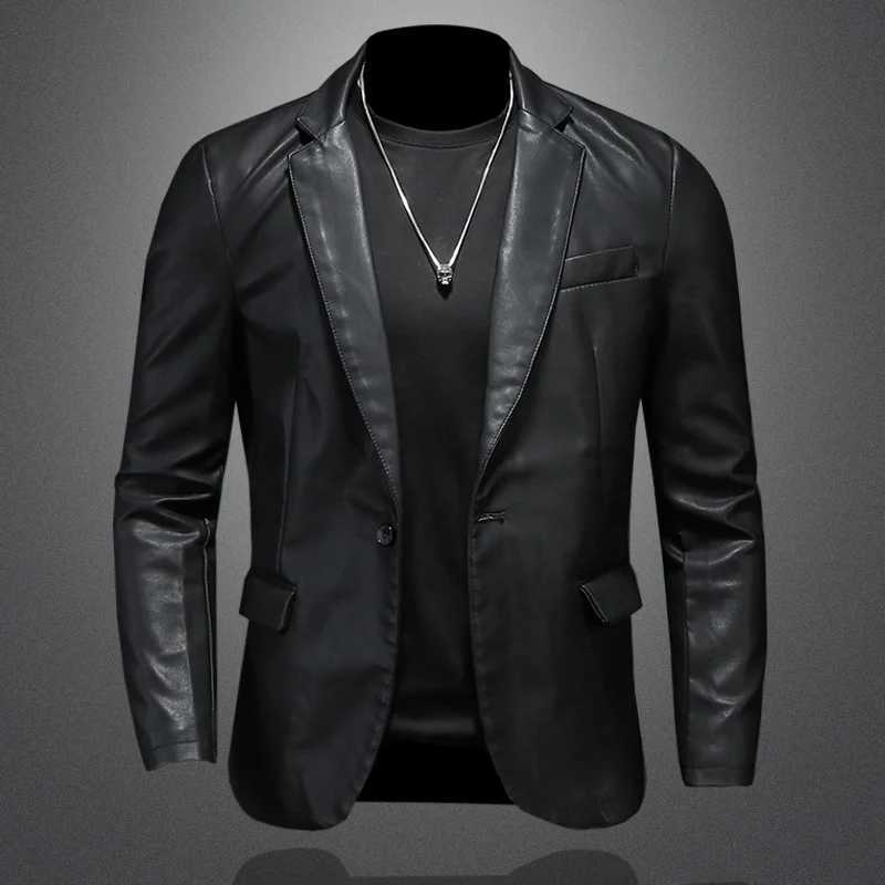 2023 New Trend Slim Fit Leather Coat Suit Mens Single Button Leather Coat Casual Small Suit Mens Korean Popular Jacket TrendX240913