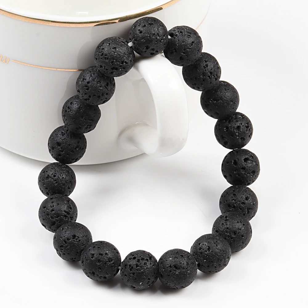 6/8/10mm Bead Elastic Bracelet for Men Natural Volcanic Lava Stone Charm Bracelet Energy Yoga Meditation Jewelry W240913