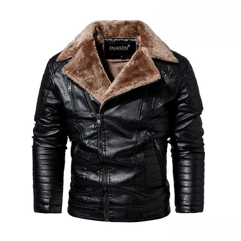 Autumn and Winter Mens Leather Jacket New Solid Color Slanted Zipper Design Outdoor Travel Lapel Coat Men Warm Leather ClothingX240913