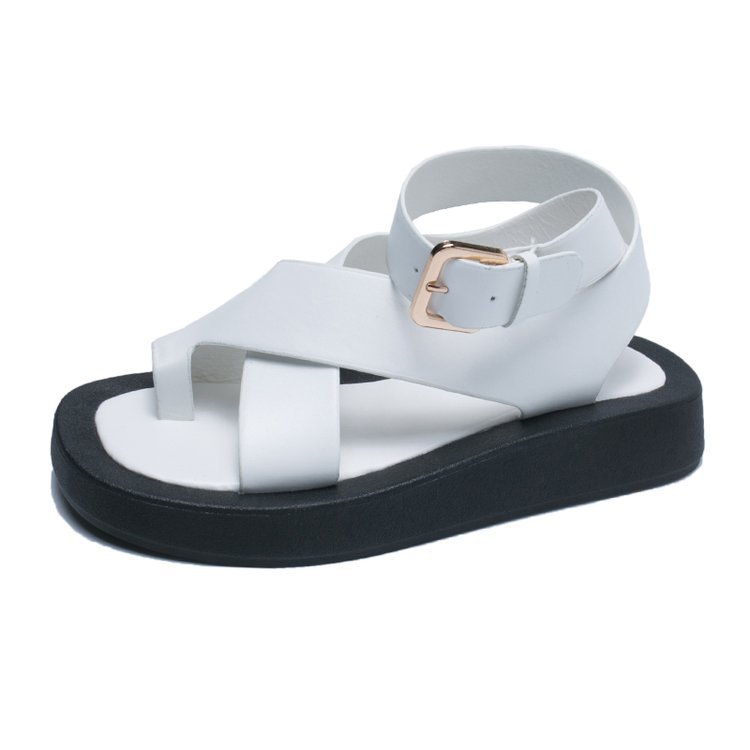 2021Women Summer 3cm Heel Platform Shoes 2021 Fashion Sandals Non-slip Black And White Basic 5b52