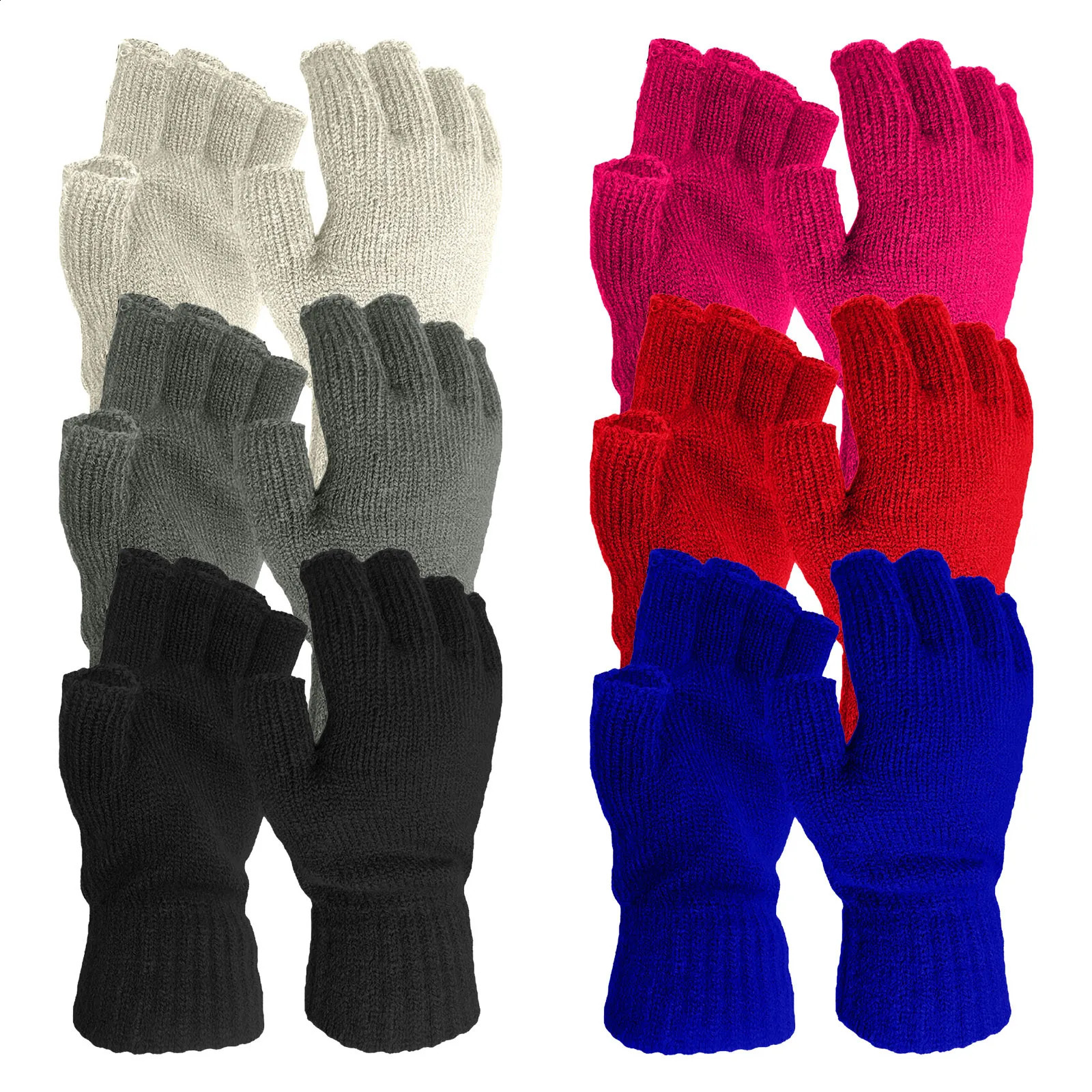 Winter Color MenS And WomenS Warm Gloves Solid HalfFinger Knitted Mitten Accessories 240906