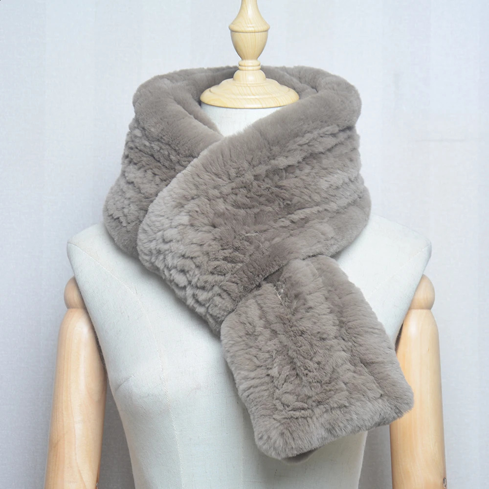 Long Style Lady Knit Real Genuine Rex Rabbit Fur Scarf Winter Knitted Rex Rabbit Fur Scarves Women Rex Rabbit Fur Neck Warmer 240910