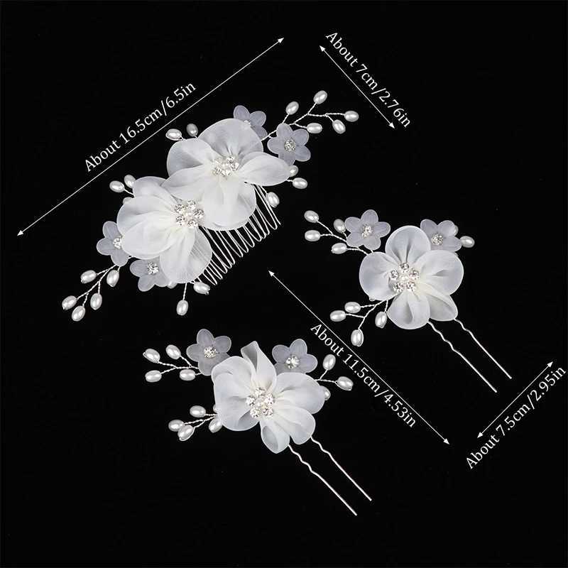 Handmade Elegant Pearl Hair Pins White Flower Rhinestone Hair Comb For Wedding Party Headwear Bridal Hair AccessoriesX240913