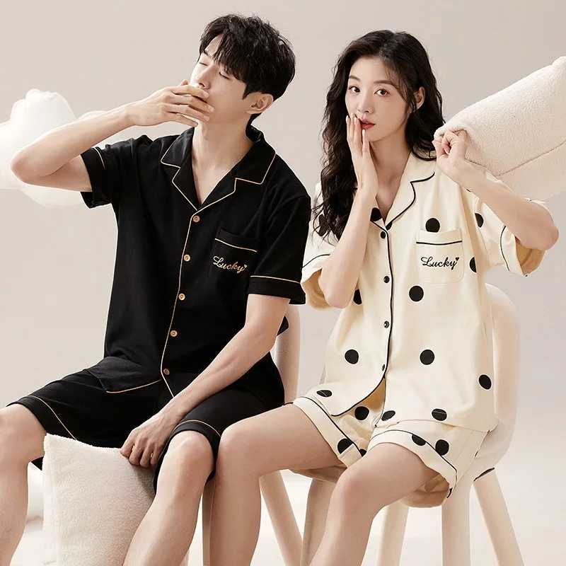 Couple Pajama Sets For Mens Pyjama Loungewear Short Sleeve Sleep Plus Size Pj Trousers Cotton Sleepwear Lover Women Pijamas Y240913