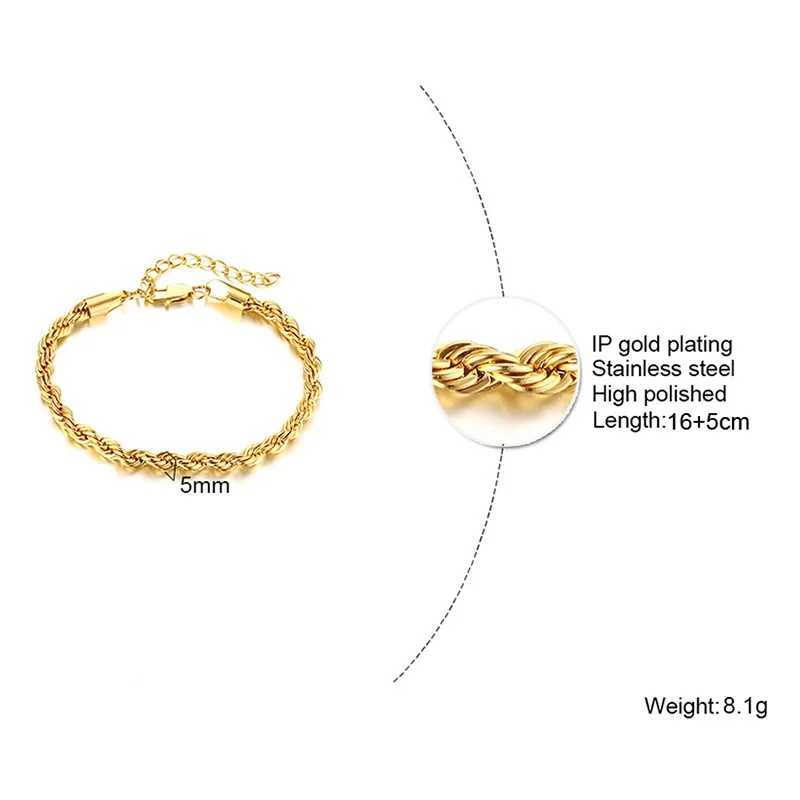 Twist Rope Chain Bracele Bangle for Women Stainless Steel 5mm 316L Stainless Steel Homme 15cm 19cmX240913