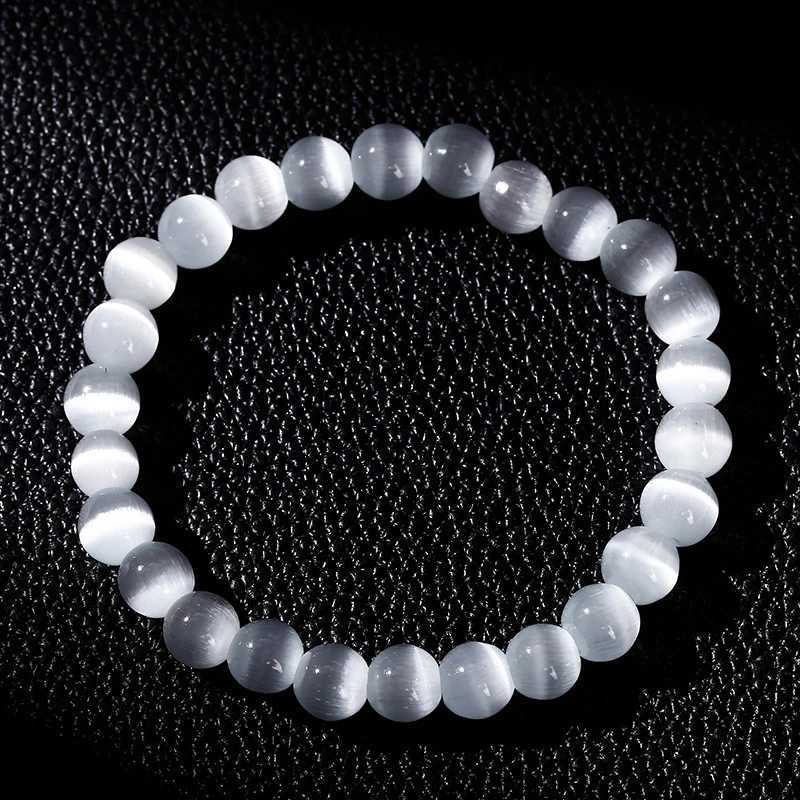 JD Natural Stone White Cat Eye Stone Bracelet Womens Fashion Jewelry Simple Round Bead Bracelet Womens Yoga Jewelry W240913