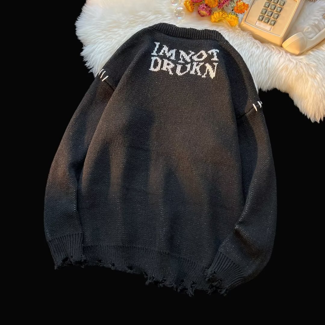 Halloween Men Sweaters Shabby style Autumn and Winter Thick Sweater Mens Korean Edition Trendy Knitted Sweater Winter Hong Kong Style Lazy Mens crew n