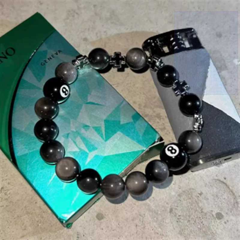 Hip Hop Rock Black 8 Billiards String Cross Beam String Bracelet Mens Fashion Simple Couple Bracelet Pulseras Hombre W240913