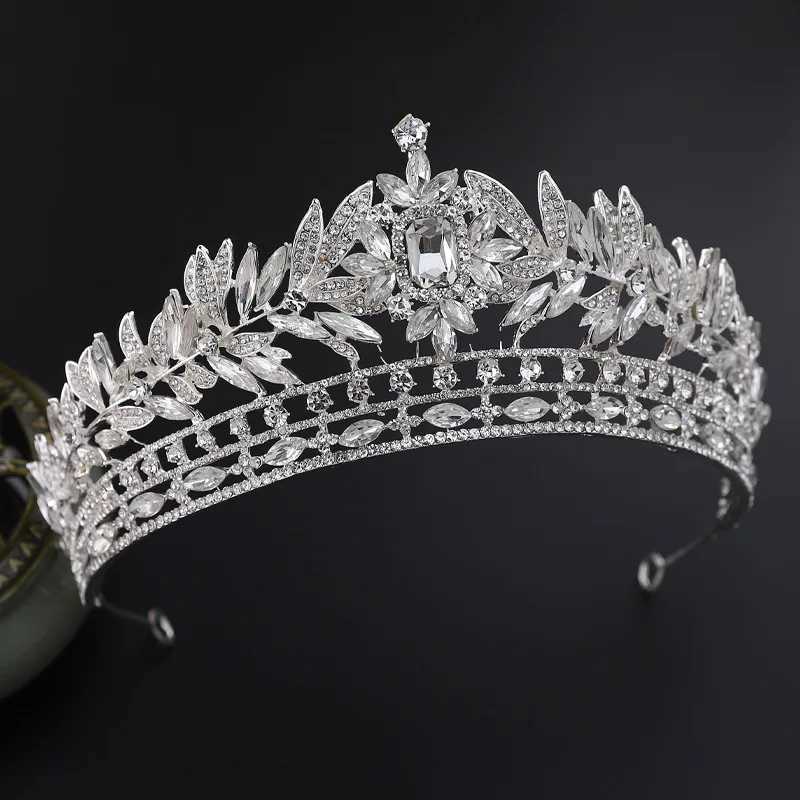 Luxury Royal Queen Crystal Leaf Wedding Crown for Women Rhinestone Diadem Banquet Tiaras Party Costume Hair Jewelry AccessoriesX240913