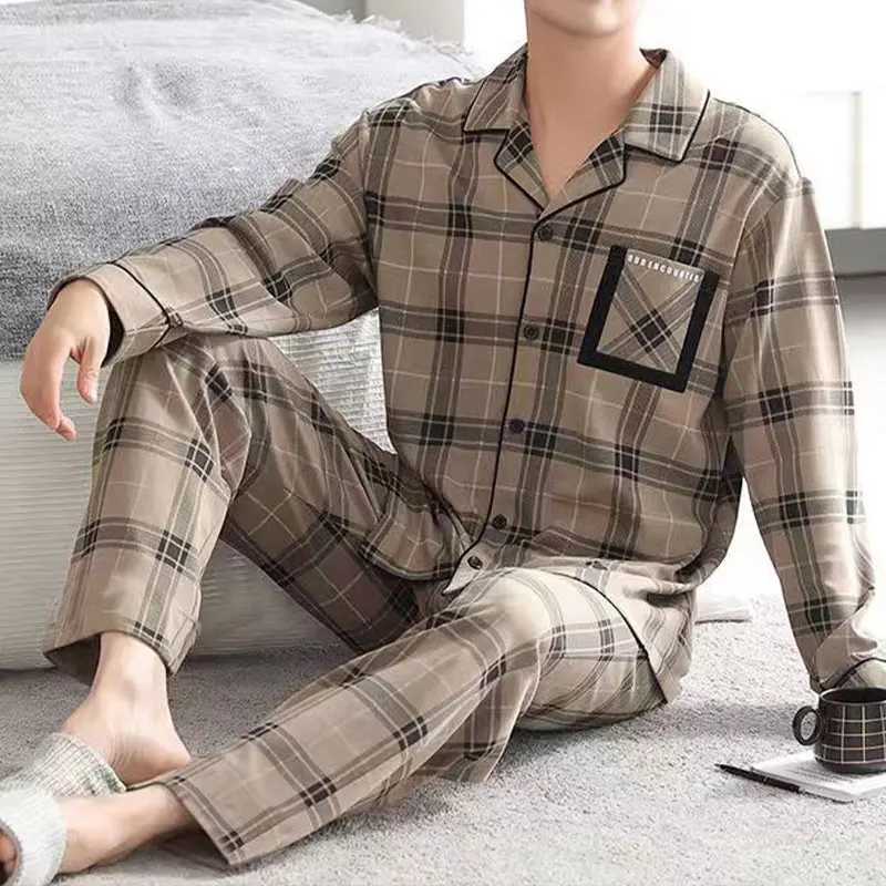 Men Sleepwear Striped Cotton Pajama Sets For Men Short Sleeve Long Pants Sleepwear Pyjama Male Homewear Lounge Wear Clothes Y240913