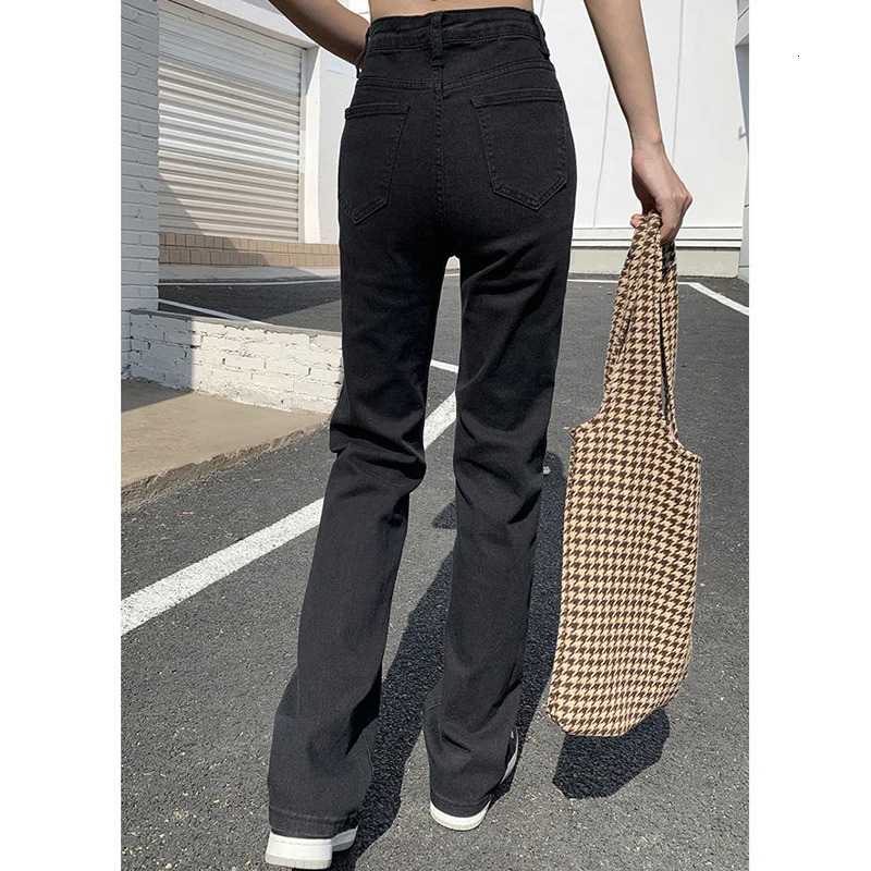 Woman Korean High Waist Streetwear Straight Leg Jeans Girls Y2k Clothes Pants Female Fashion Black Baggy Haruku Denim Trousers