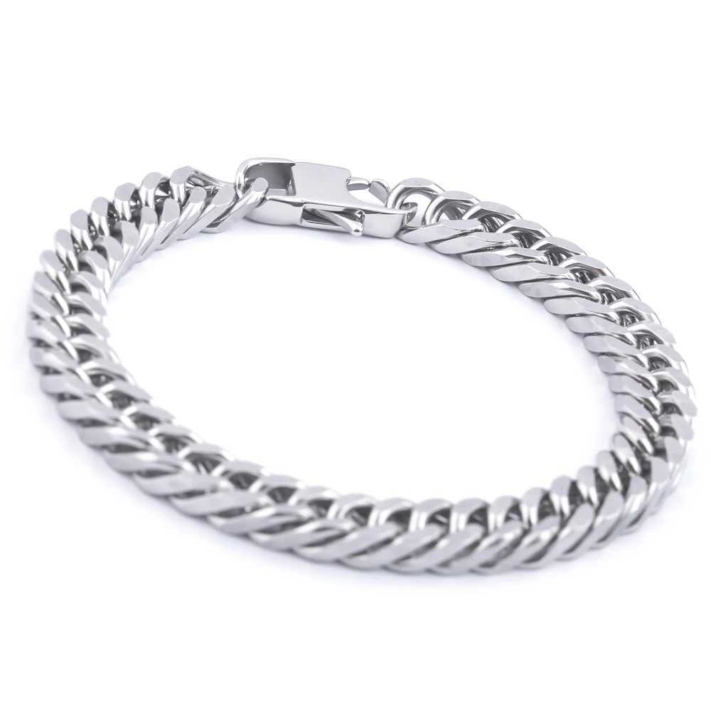 Stainless Steel Man Chain Bracelet Male Double Cube Link Chain On Hand Hip-hop Punk Style Bracelet For Men Jewelry Colar GiftsX240913