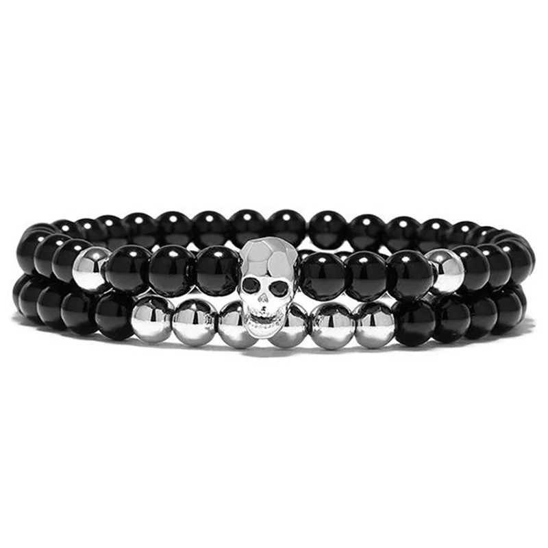 DIEZI One Sets 6mm Black Energy Yoga Skull Charm Bracelet for Men and Women Natural Stone Buddhist Bead Bracelet Jewelry W240913
