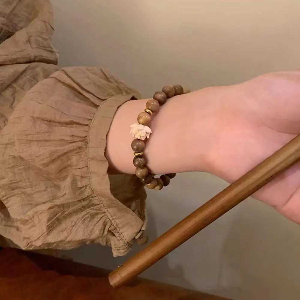 Lotus sandalwood bracelet wooden bead chain bracelet green natural sandalwood bracelet elastic hand-painted rose jewelry W240913