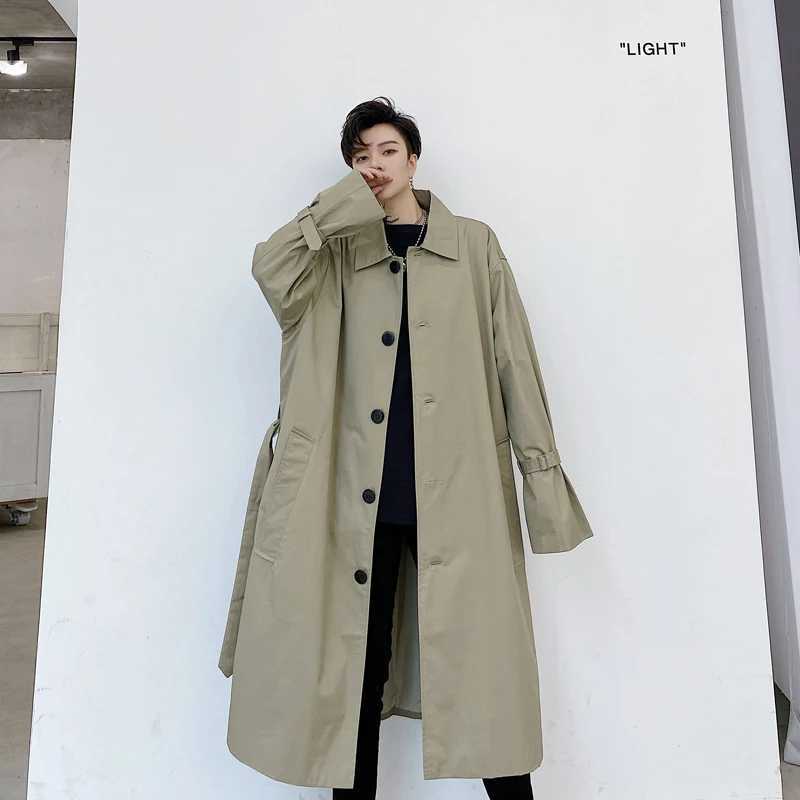 Hairstylist windbreaker mens Korean fashion mid long cool off the knee coat British style autumn ins couple coat Y240913