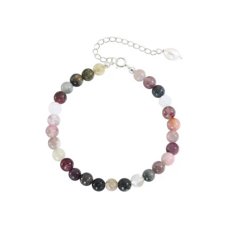 6-7mm natural tourmaline bracelet 925 sterling silver multi-color stone bead fashion elegant jewelry hot gift W240913