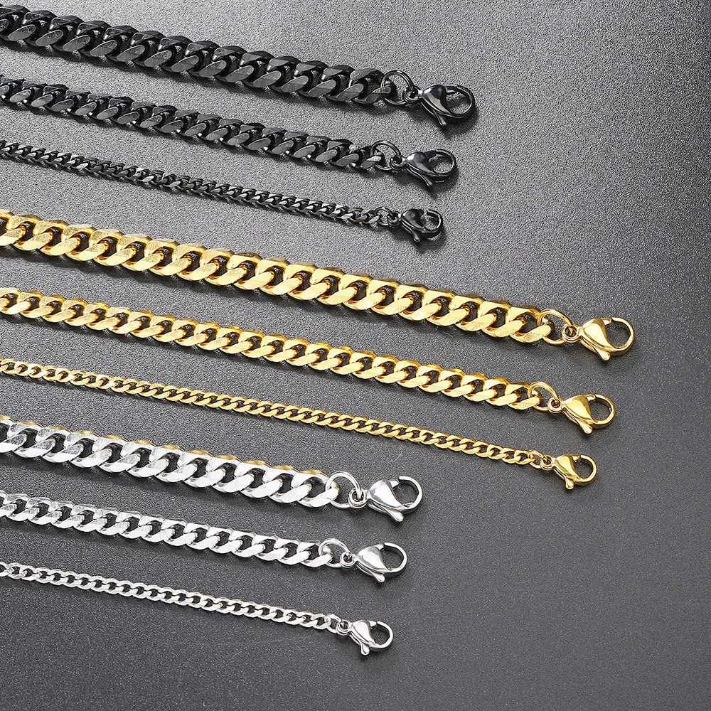 3/5/7MM Width Cuban Link Chain Bracelet Homme Stainless Steel Bracelets For Men Bangles On Hand Leg Fashon Accessories JewelryX240913