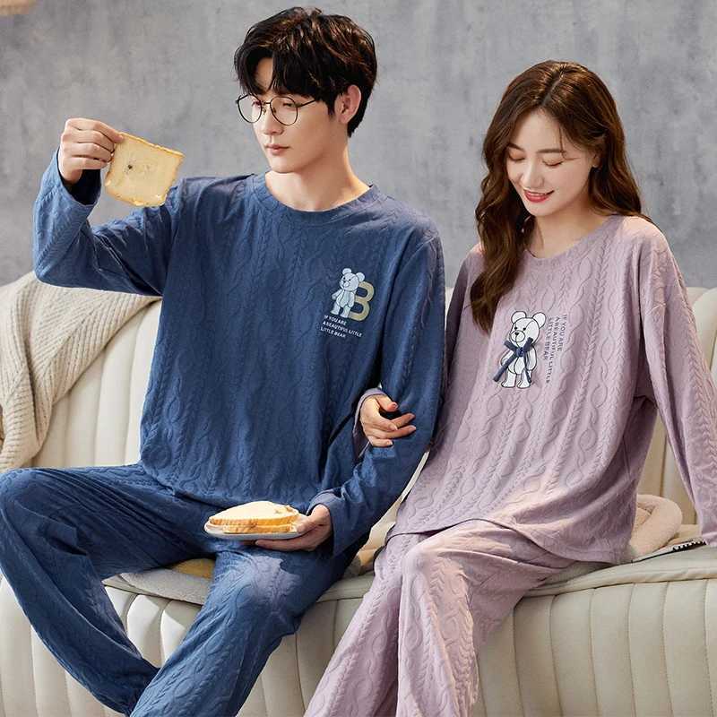 Korean Men Pijamas Set Cotton Women Pajamas Set Autumn Sleepwear Casual Loungewear hombre Mujer Home Clothing Pyjamas Suit Y240913