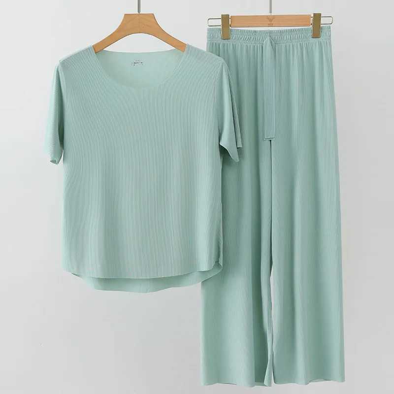 2023 New Mens Ice Silk Soft Sleepwear Women Summer Pajamas Set O Neck Solid Home Clothes Male Female Pyjamas Set For Couples Y240913