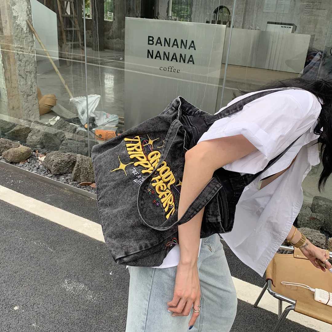 Crossbody Bags for Women Casual Denim Embroidery Female Shoulder Bag Pack Travel Zipper Handbag Tote Ladies Messenger 240913