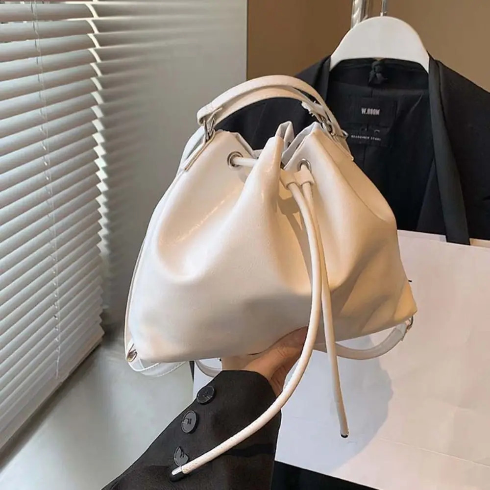 Portable PU backpack with large capacity brown solid color shoulder bag Korean solid color retro backpack 240912